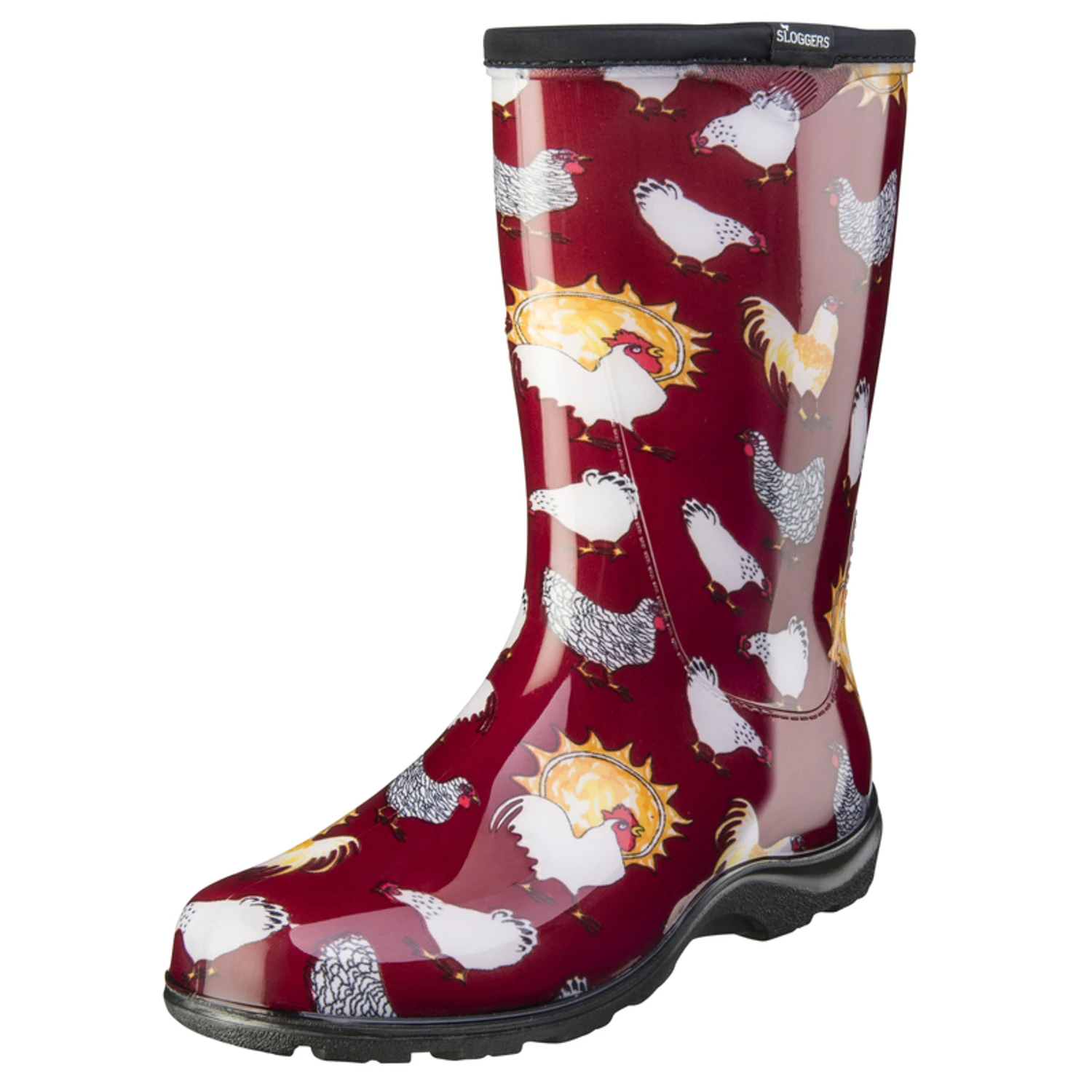 Women's Rain And Garden Boots, Size 8, Barn Red Chicken Print