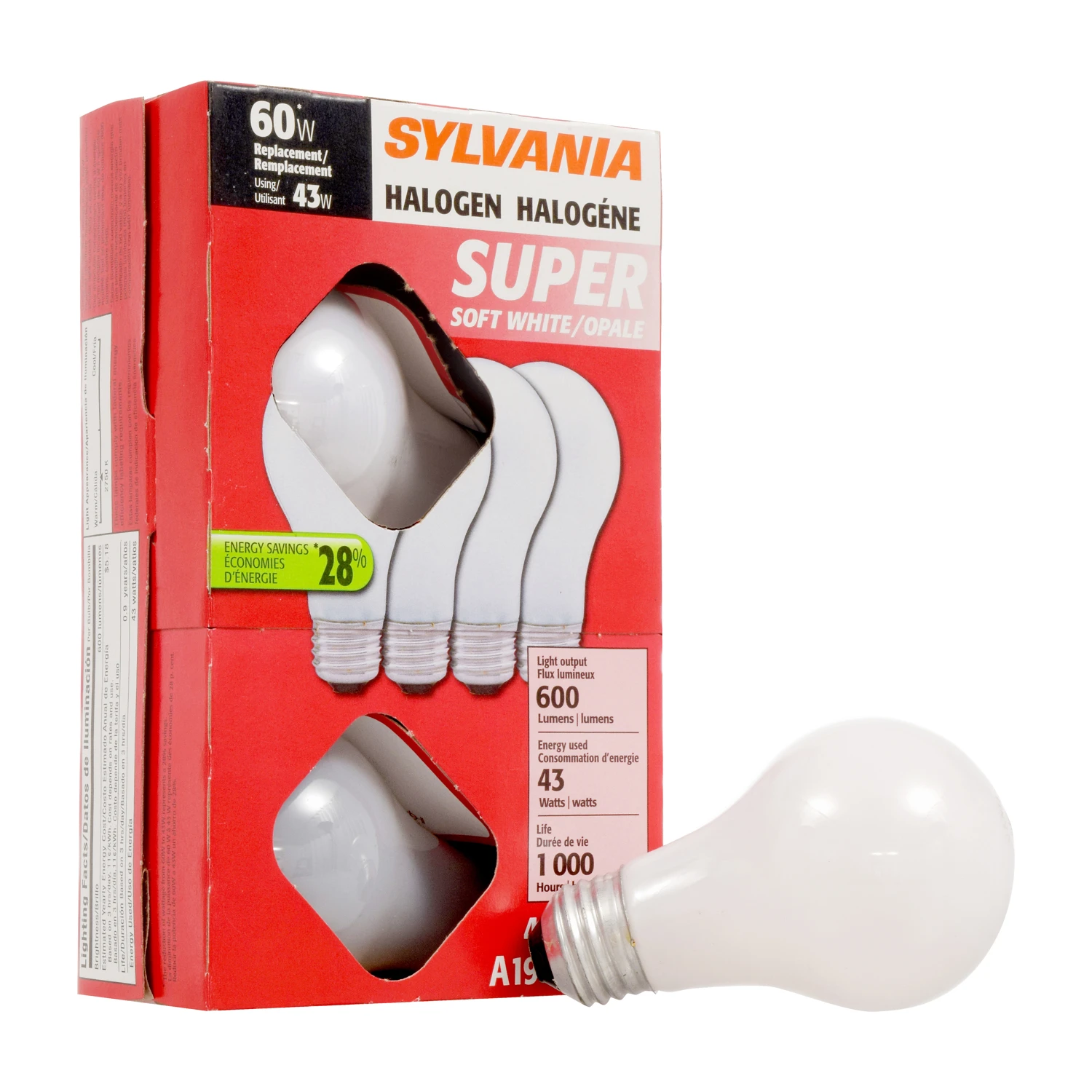 BULB HALOGEN A19 SFT WHITE 43W