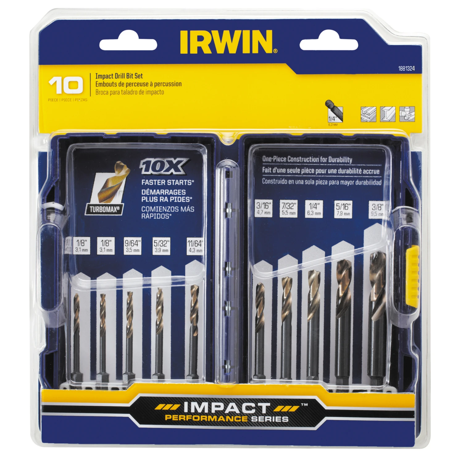 IRWIN 1881324 Drill Bit Set, 10-Piece, Steel, Black Oxide
