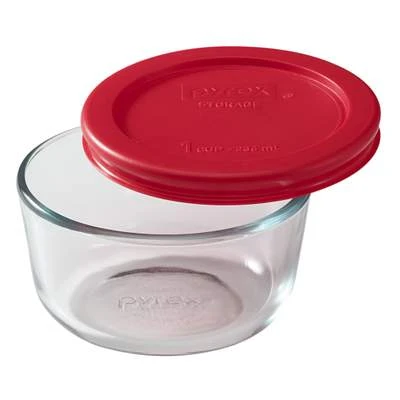 1070791 1-cup Round Glass Storage Container With Red Lid, Set Of 6