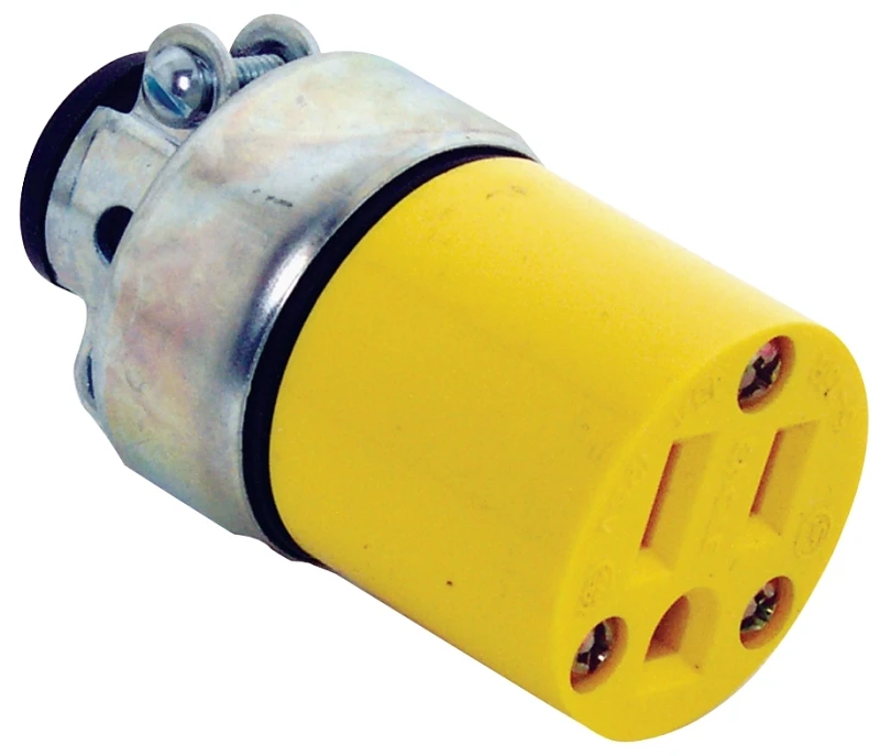 15 Amp 125 Volt Nema 5-15 Armored Electrical Connector, Yellow