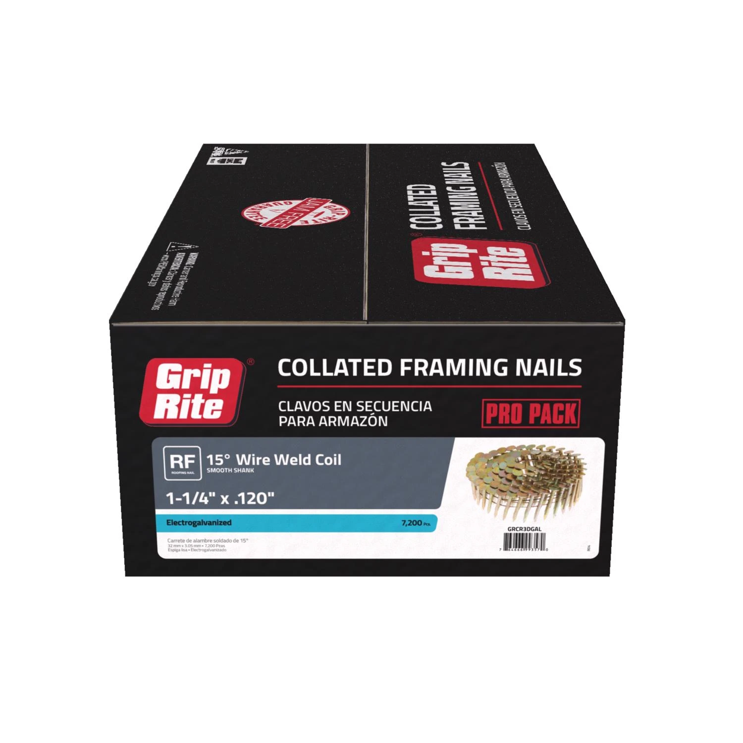 Collated Roofing Nails, Electrogalvanized Steel, 15 Degree, 1-1/4 x .120 In., 7200-Pk.