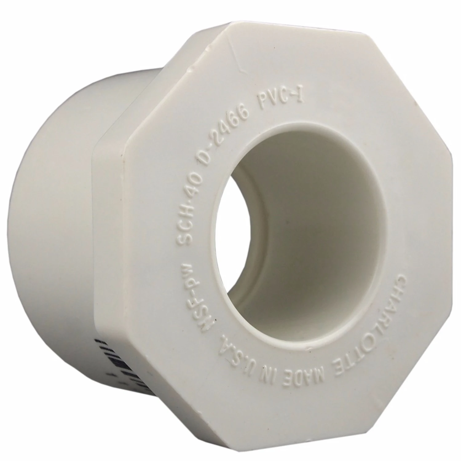 Schedule 40 Pipe Reducer Bushing, White, Spigot x Slip, 3/4 x 1/2 In.