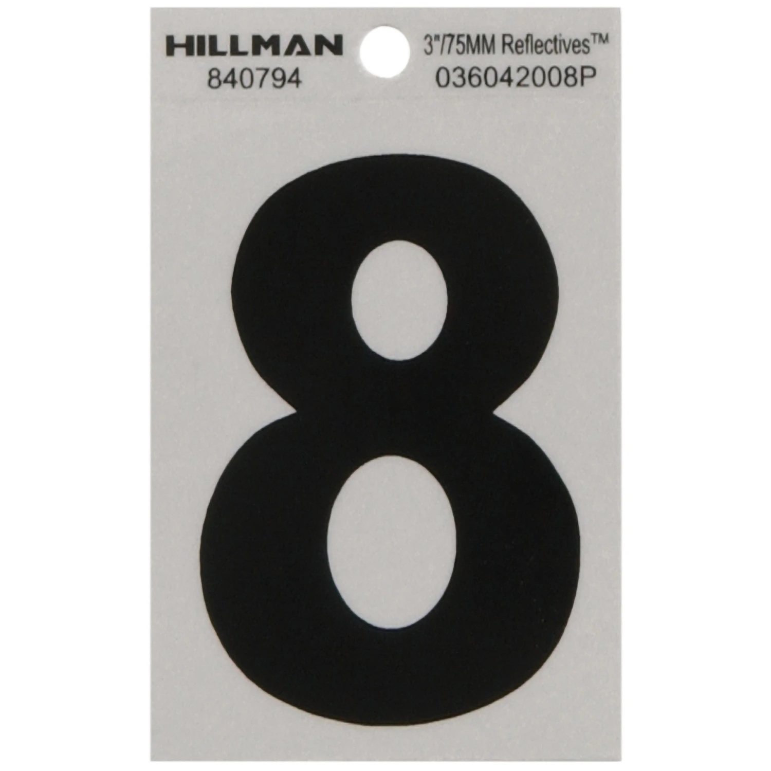 3 In. Reflective Black Vinyl Self-adhesive Number 8 - Durable & Weather Resistant