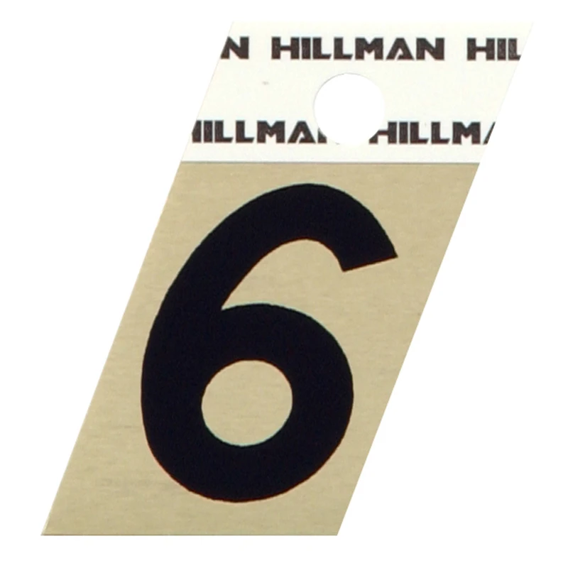 Adhesive Angle-Cut House Address Number 6, Black and Gold Vinyl, 1.5-In.