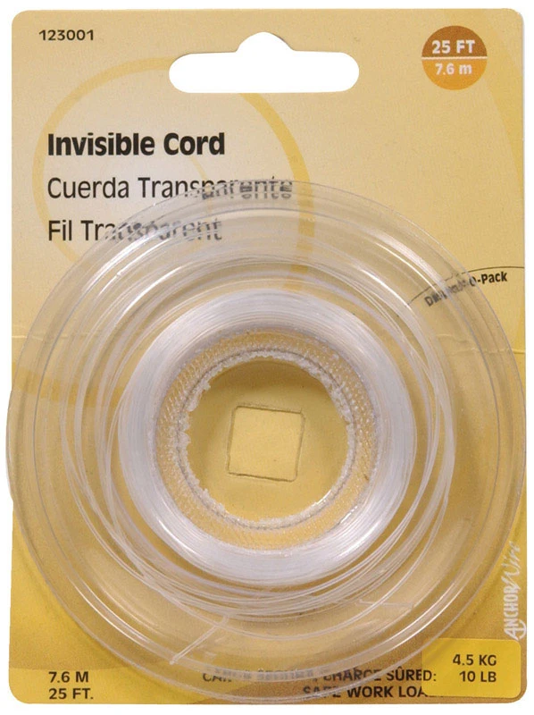 Invisible Nylon Picture Hanging Cord with 10 Pound Load Capacity, 25 Feet Length