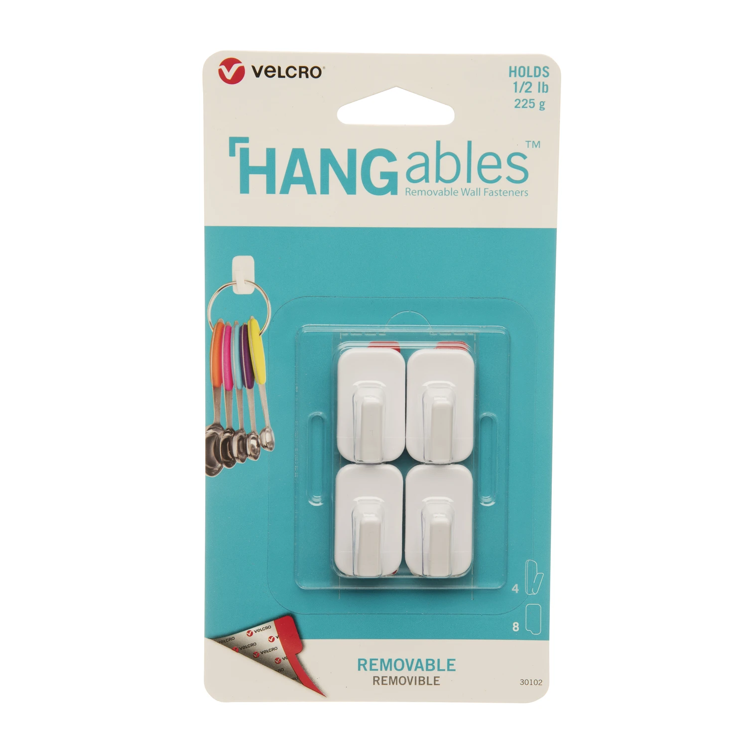 Removable Wall Fasteners, White, Micro, 4-Ct.