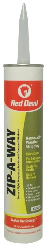 Zip-a-way 0606 Removable Weather Stripping Caulk, Clear, 10.1 Oz
