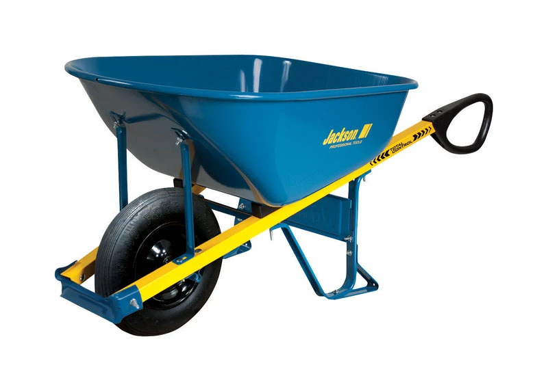 Wheelbarrow with Flat-Free Tire, Blue Steel Frame, 6 Cubic Feet Capacity