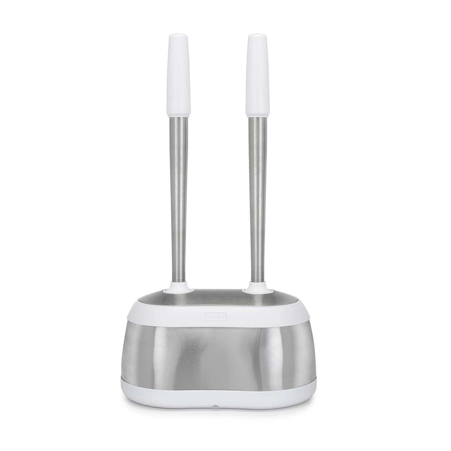 Stainless Steel And White Toilet Brush And Plunger Caddy With Bonus Brush Head