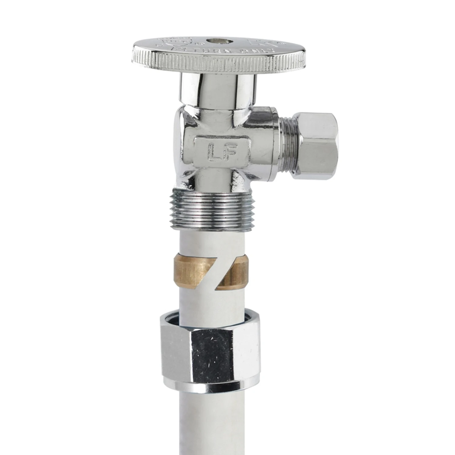 No Crimp 1/2 In. X 3/8 In. Quarter Turn Pex Angle Valve, Brass