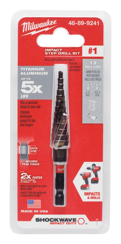 Milwaukee Shockwave #1 X 3.75 in. L High Speed Steel Impact Step Drill Bit Quick-Change Hex Shank 1