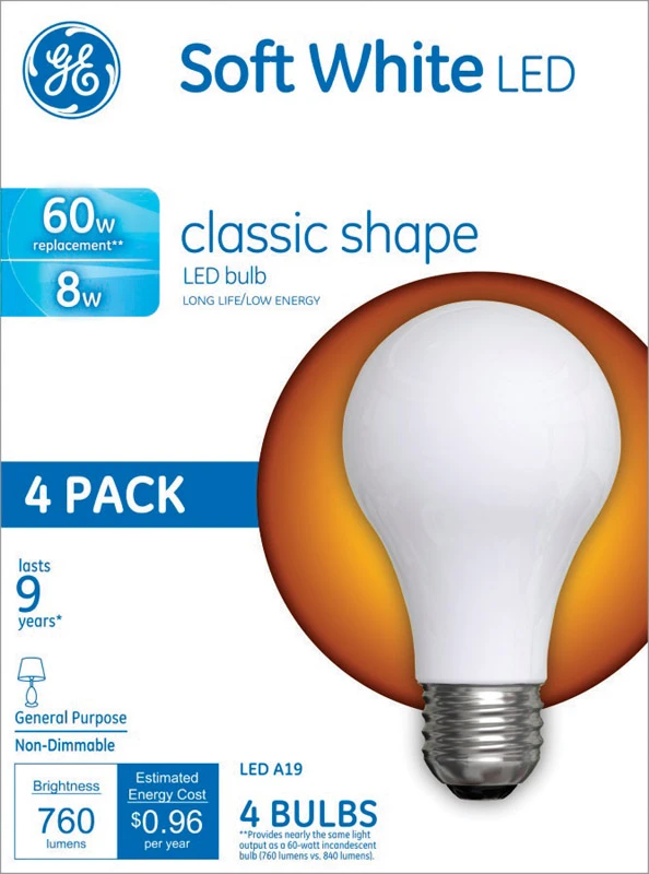 LED Light Bulbs, Soft White, 760 Lumens, 8 Watt, 4-Pk.