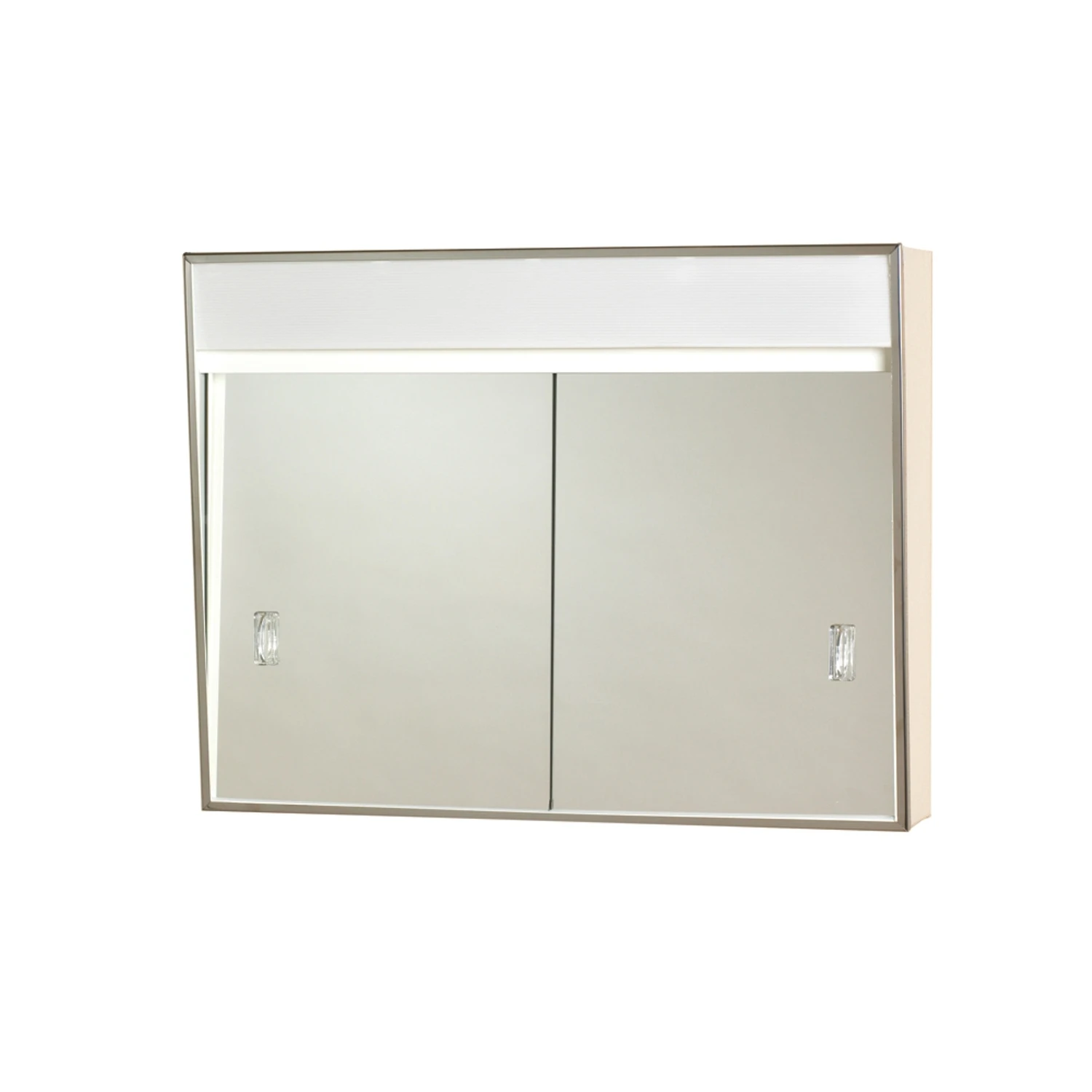 Lighted Medicine Cabinet with Sliding Door, White Steel, 23 and 3/8 Inches by 18 and 1/8 Inches
