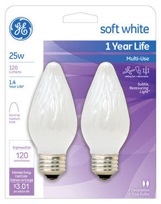 Decorative Light Bulb, Flame Shape, White, 25 Watt, 2-Pk.