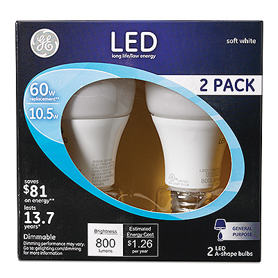 Philips 60W Equivalent Soft White A19 Medium Dimmable LED Light Bulb (2-Pack)