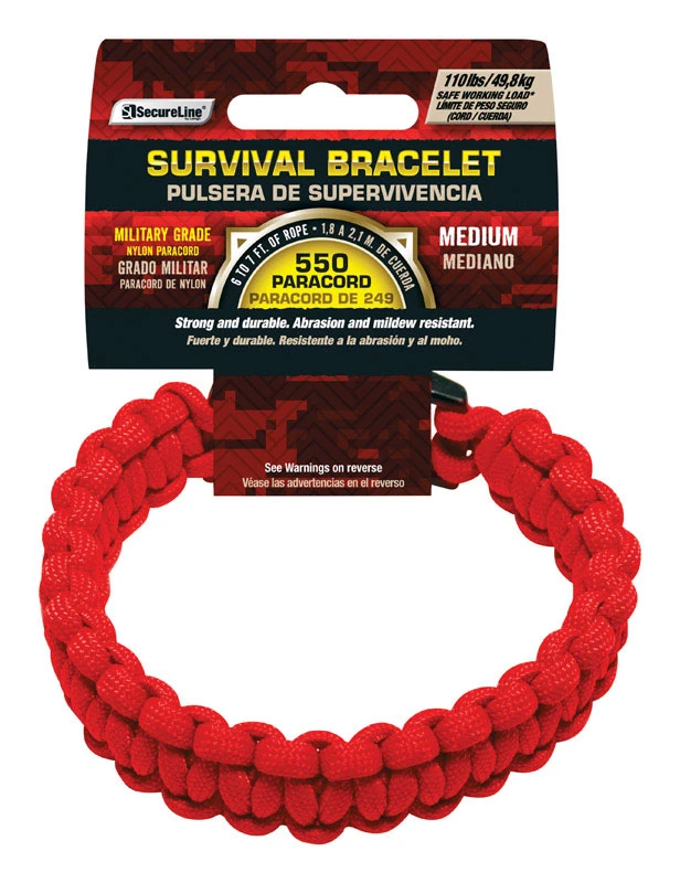 Npcb550rm Medium Red Survival Paracord Bracelet, 550 Lb, 8.5 In, Pack Of 6