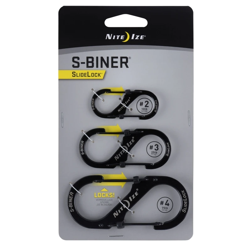 S-Biner SlideLock Key Rings, Black Stainless Steel, 3-Pk.