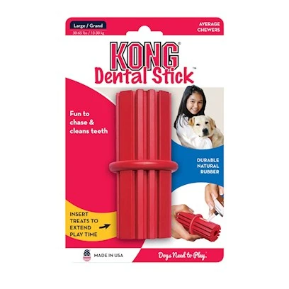 Dental Stick Dog Toy, Large, Red - Natural Rubber Chew Toy For Teeth Cleaning