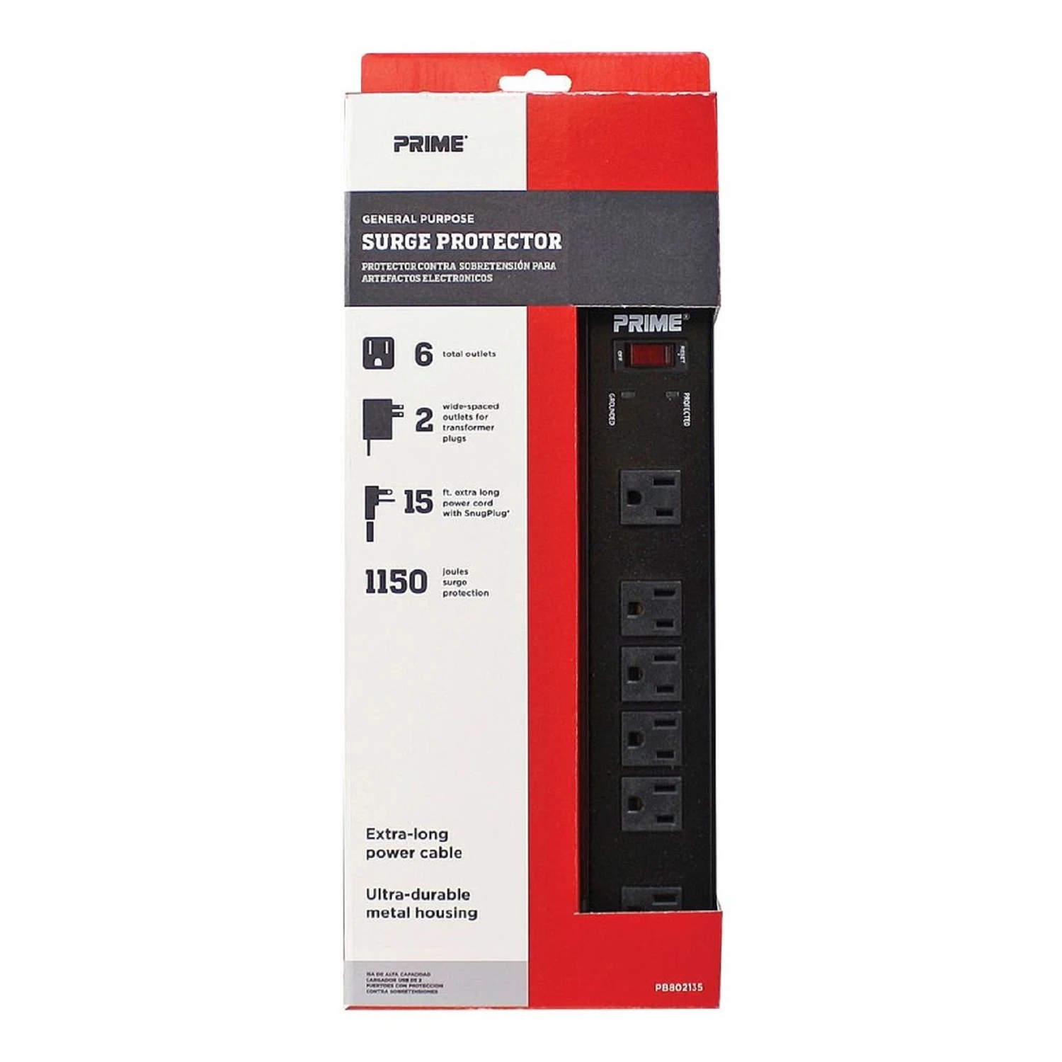 15 Ft. 6 Outlet Metal Surge Protector With 1150 Joules Protection - Black