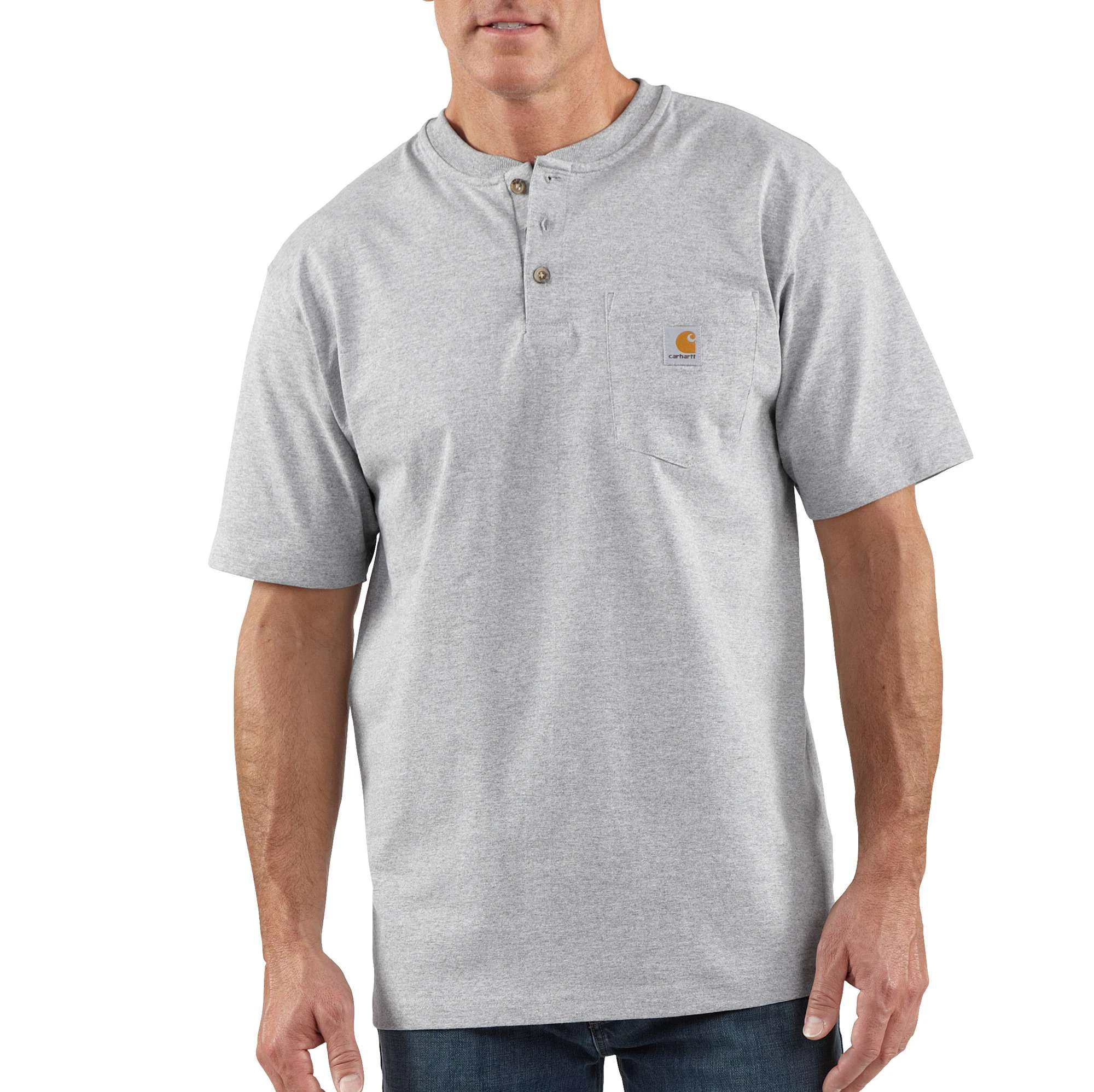 Men's Loose Fit Heavyweight Short-sleeve Pocket Henley T-shirt - Heather Gray - 2xl