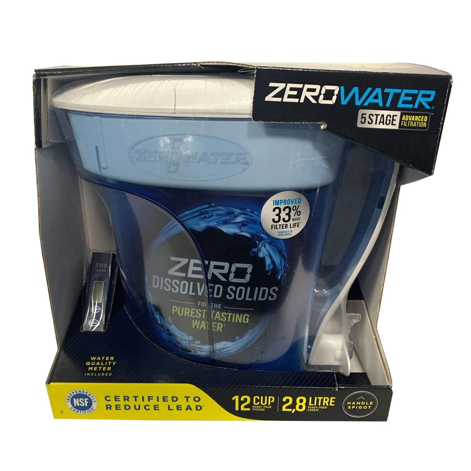 Ready-pour 12-cup Blue Water Filtration Pitcher With Tds Meter