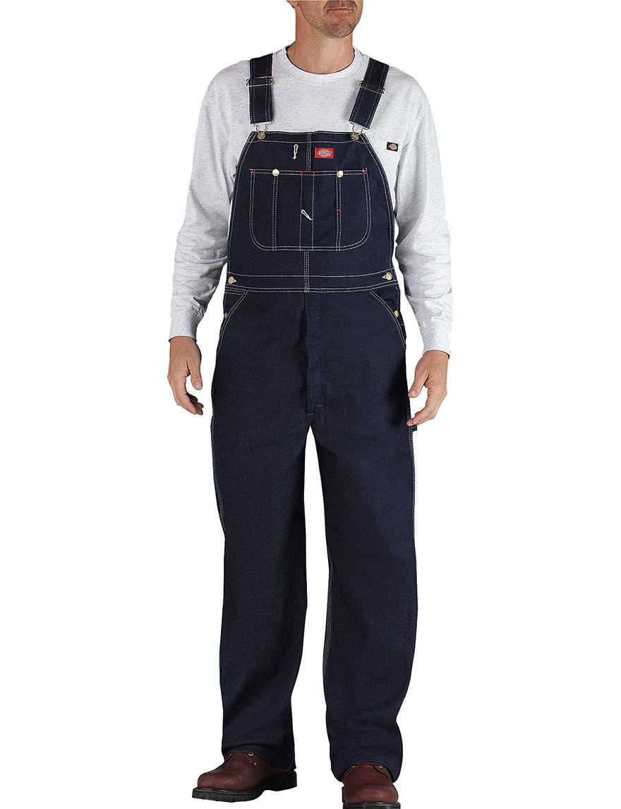 Men's Indigo Rigid Denim Bib Overalls, Size 36x32