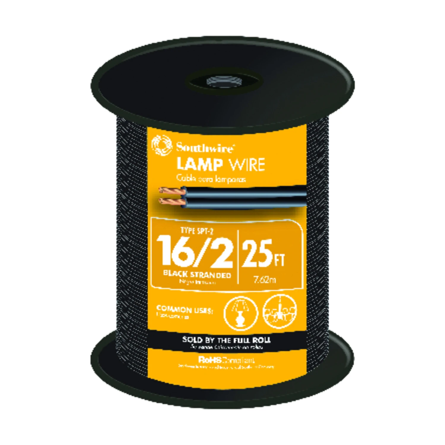 16/2 300 Volt 25 Ft. Lamp Cord - Spt-2 Black Stranded Wire