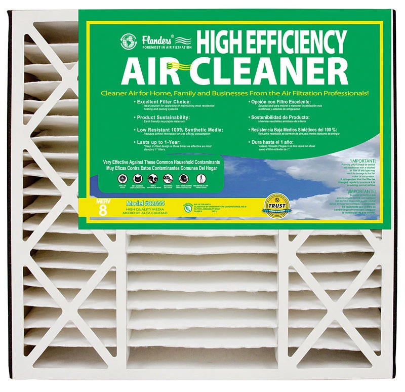 Flanders 16 in. W X 25 in. H X 3 in. Synthetic 8 MERV Pleated Air Filter 1 pk