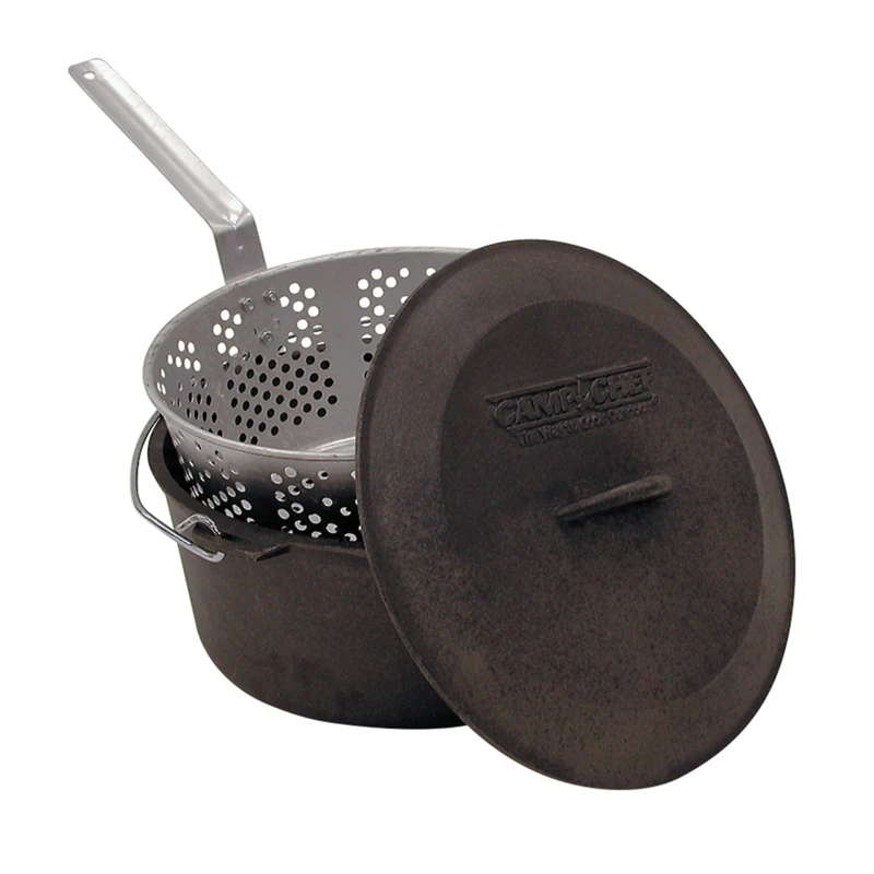 Cp12 7.5 Quart Seasoned Cast Iron Fry Pot Set - 2 Piece