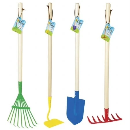 4-piece Kids Garden Tool Set With Rake, Spade, Hoe & Leaf Rake
