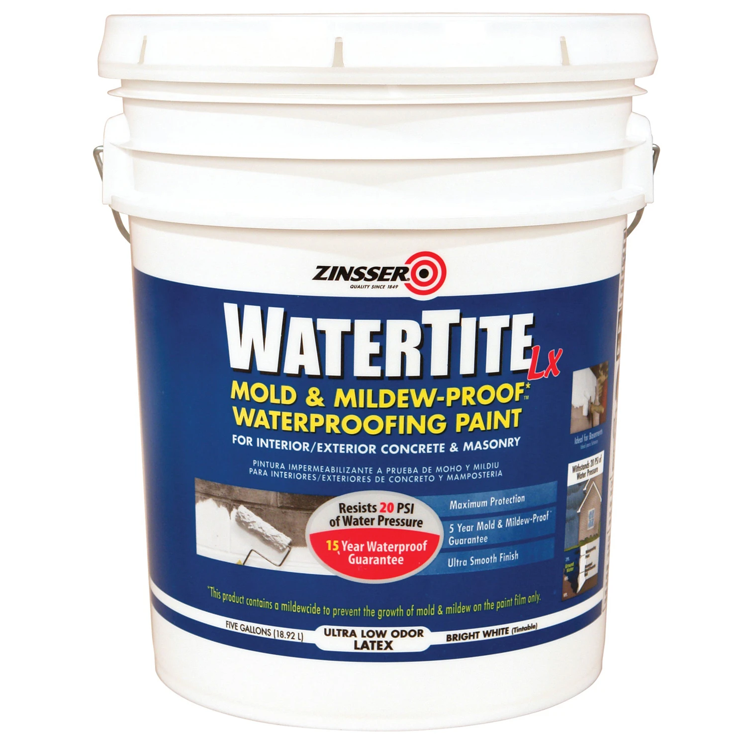 Watertite-lx White Waterproofing Paint 5 Gallon Water-based Styrene Acrylic Copolymer