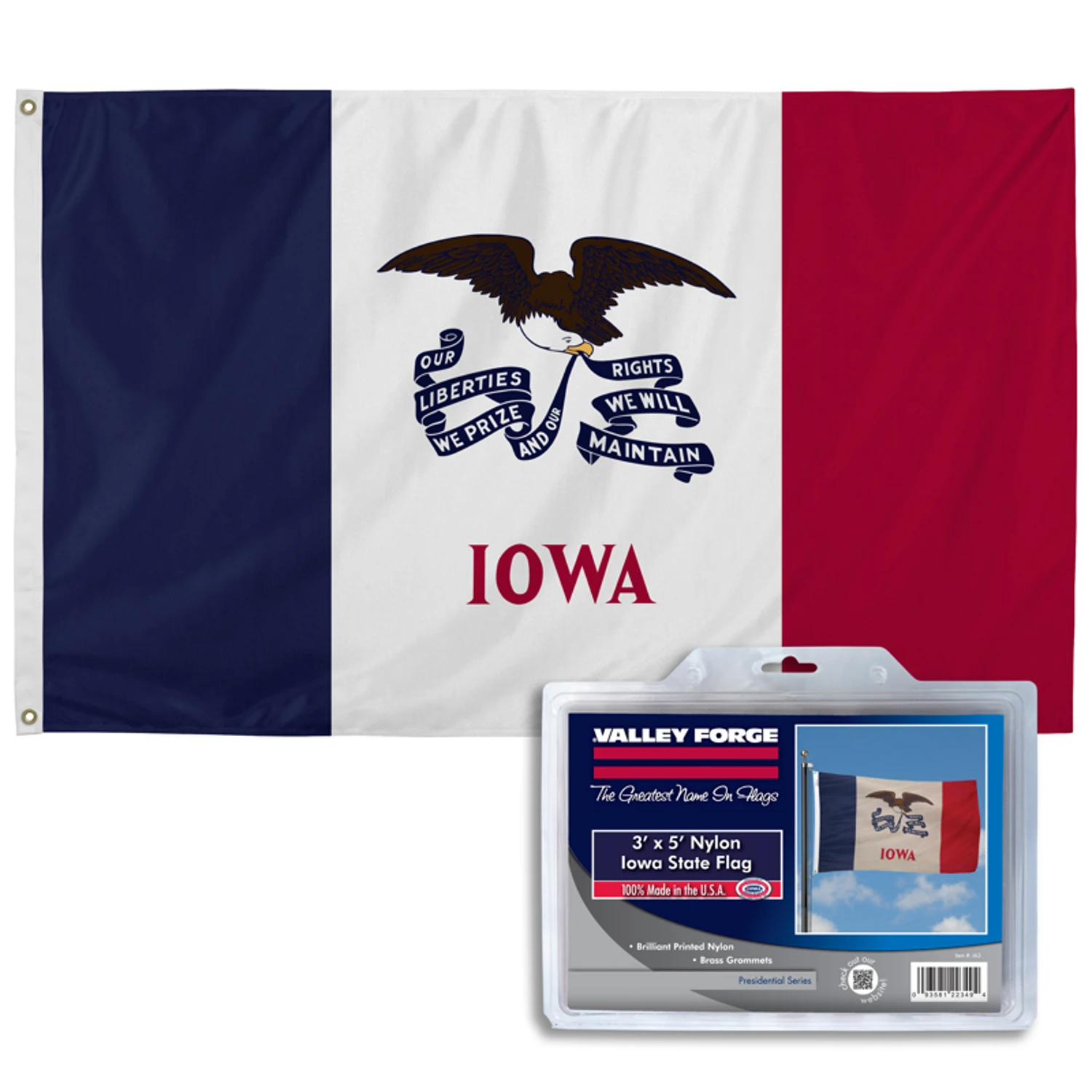 Valley Forge Iowa State Flag 36 In. H X 60 In. W Made In Usa