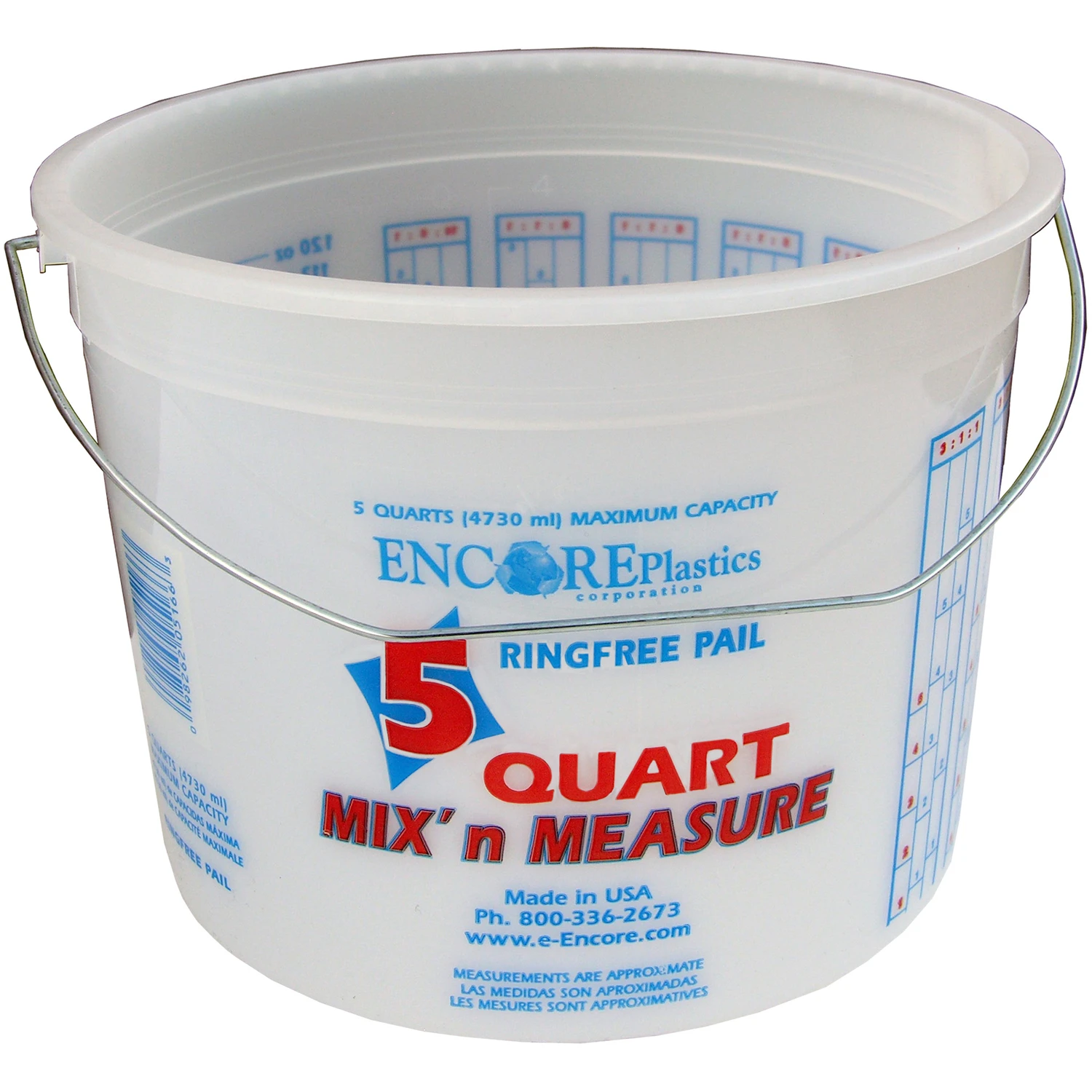 Mix' N Measure White 5 Quart Paint Pail With Handle And Graduation Markings