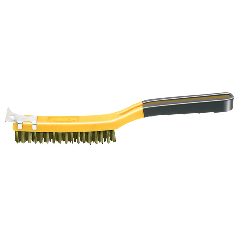 Sb319/bb 14 Inch Brass Wire Brush With Scraper And Soft Grip Handle