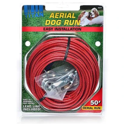 Titan Aerial Dog Run Cable Trolley System With Brass Plated Snaps, 50 Feet