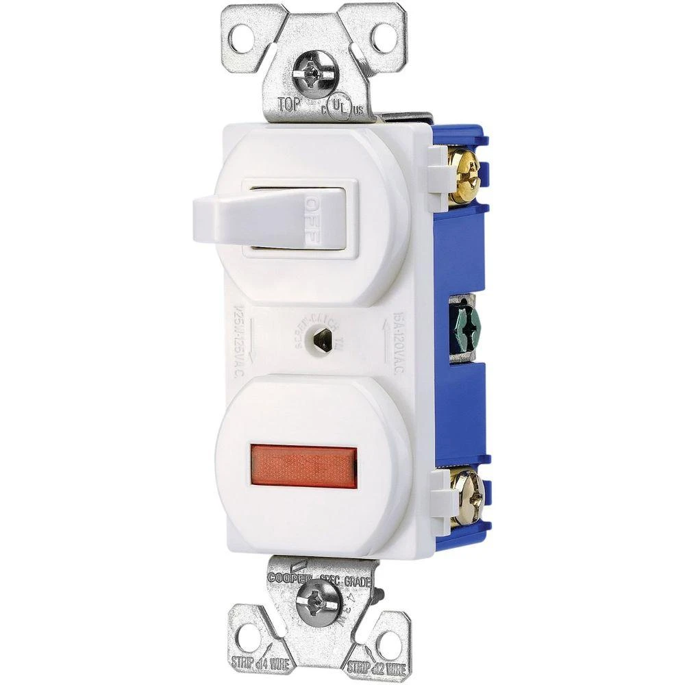 15 Amp Combination Single Pole Toggle Switch With Pilot Light - White