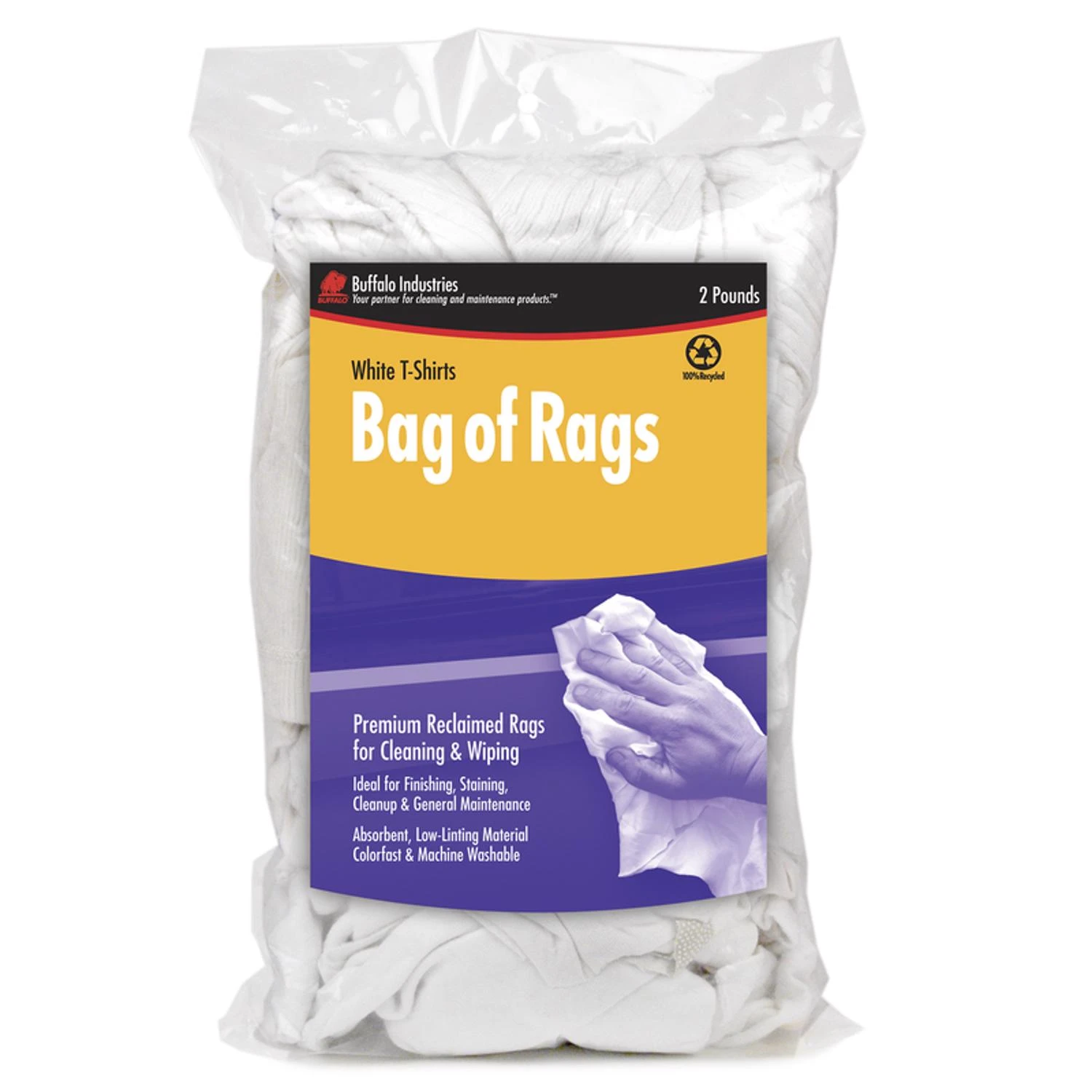60317 Recycled White Cloth Rags - 2 Lb Knit Wiping Rags For Cleaning