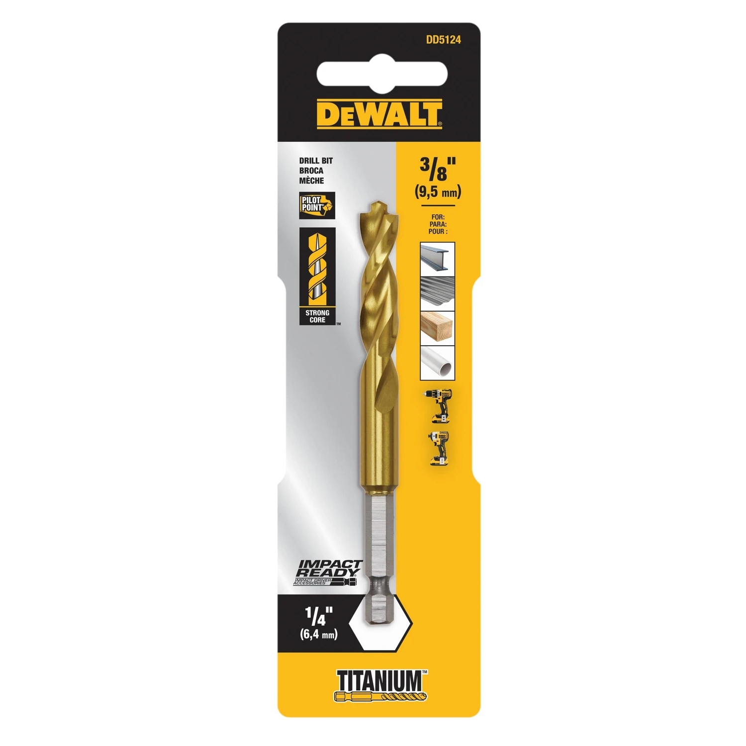 Impact Ready 3/8 In. Titanium Hex Shank Drill Bit, 4 In. Length