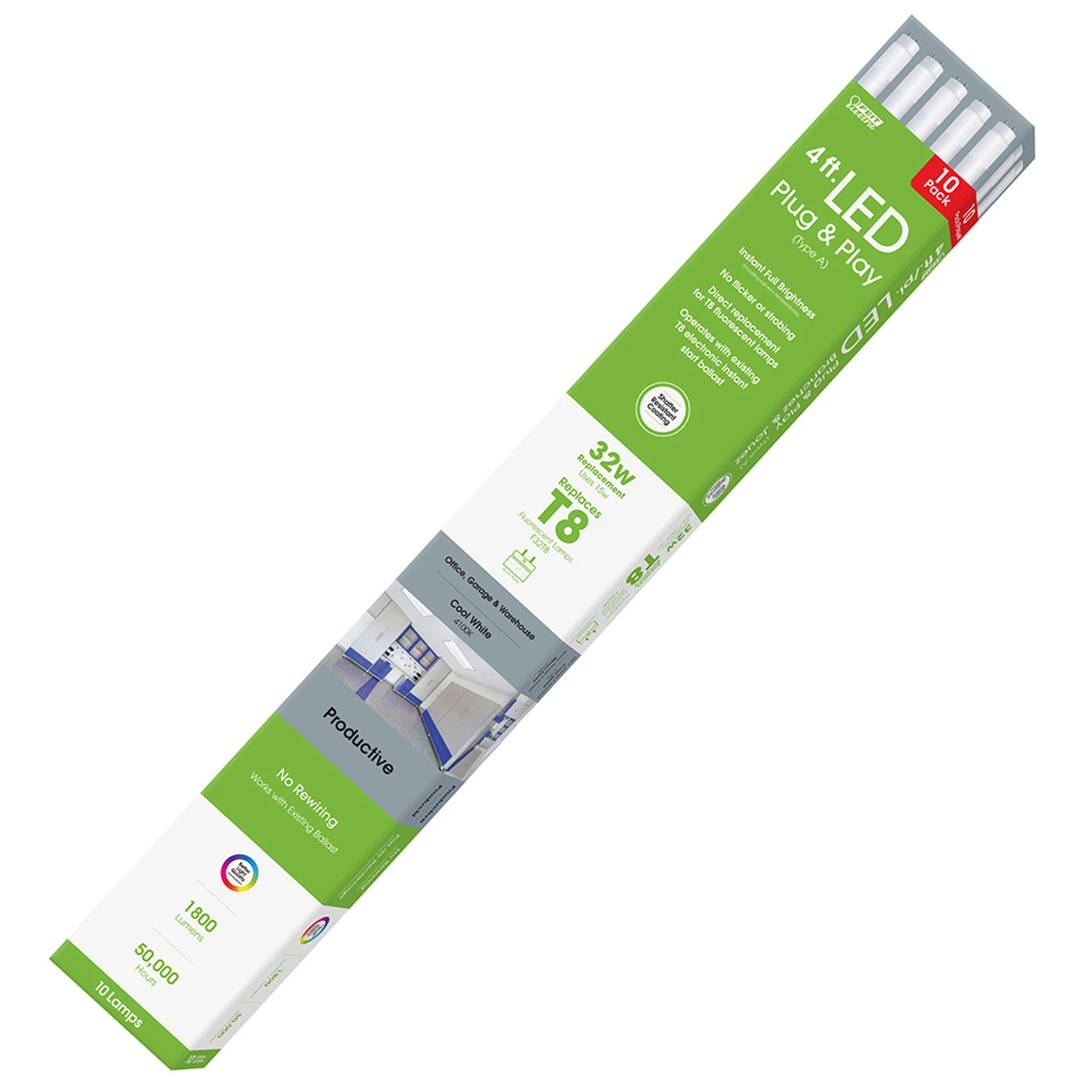 Feit Plug & Play T8 Cool White 47.4 in. G13 Linear LED Lamp 32 Watt Equivalence 10 pk