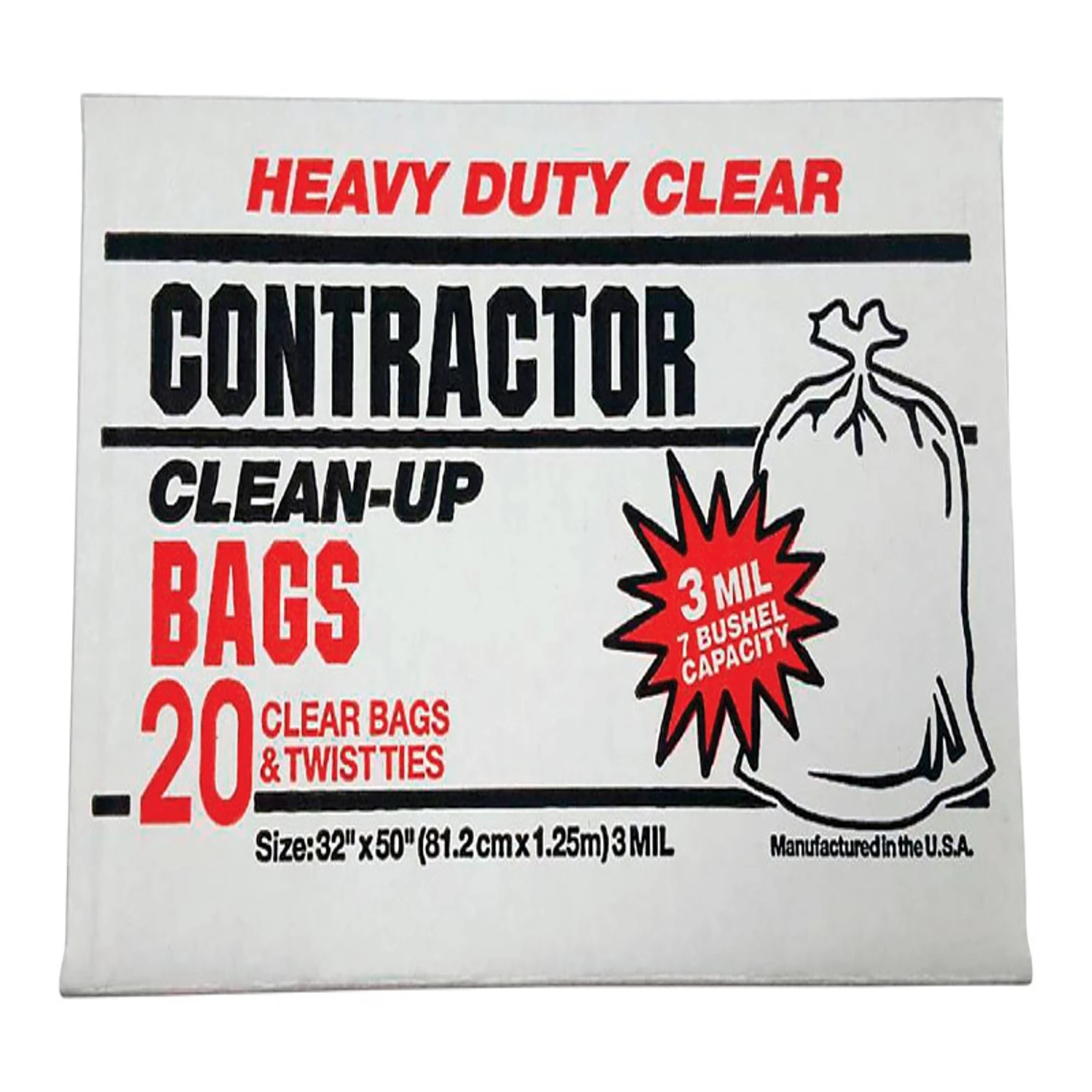 Contractor Trash Bags, Twist Ties, Clear, 3 Mil, 42 Gallons, 20-Ct.