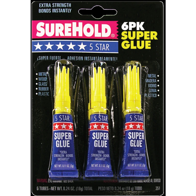 5-star Super Glue, 3 Gram Each, 6 Pk, Model Sh 350, Unique Twist Off Tip