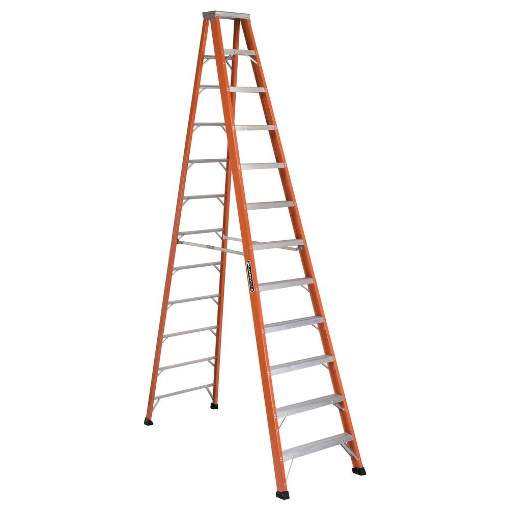 12-Foot Heavy Duty Fiberglass Step Ladder Type IAA with 375-Pound Duty Rating