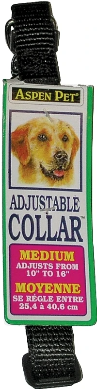 Adjustable Black Nylon Dog Collar, 5/8 Inch Width by 10 to 16 Inch Length