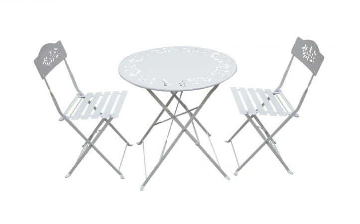 3-piece Metal Bistro Set With Folding Table And Two Chairs - White