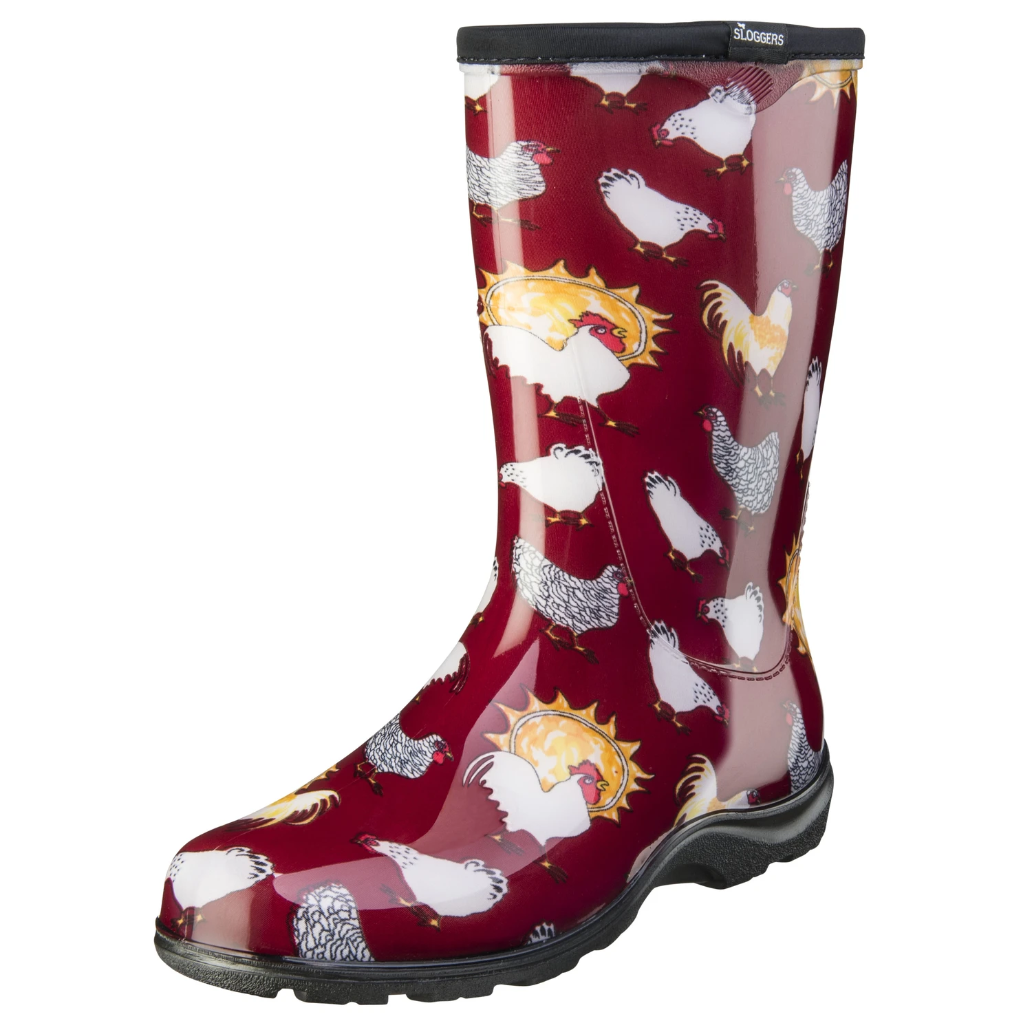 Women's Rain And Garden Boots, Size 7, Barn Red Chicken Print