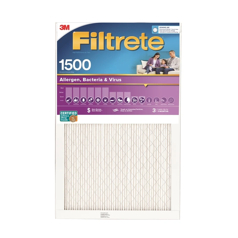 20x25 x 1 In. Ultra Allergen Pleated Furnace Air Filter, Purple, MPR 1500, 3 Months