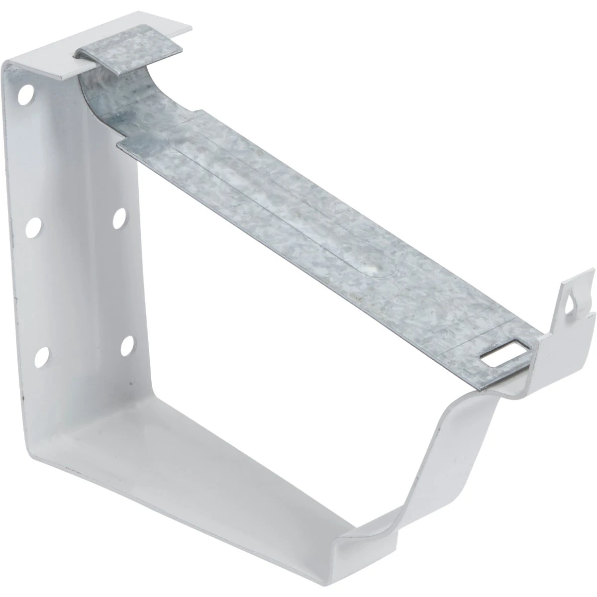Snap Lok Fascia Bracket, White Galvanized Steel, 5 In., 2-Pc.