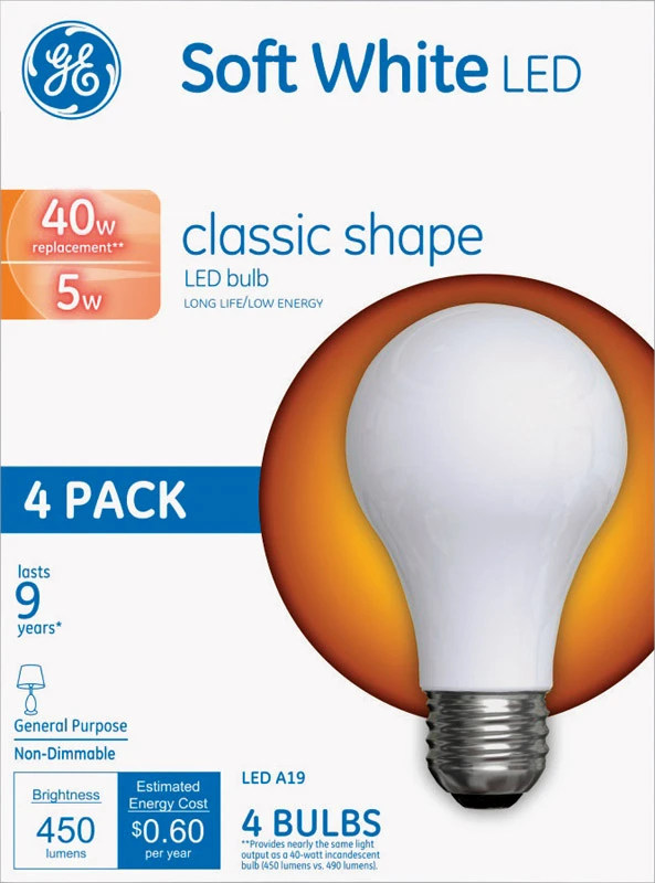 GE 40w Replacement Led Light Bulb C-Shape Gen Purpose A19 - 4.0 ea