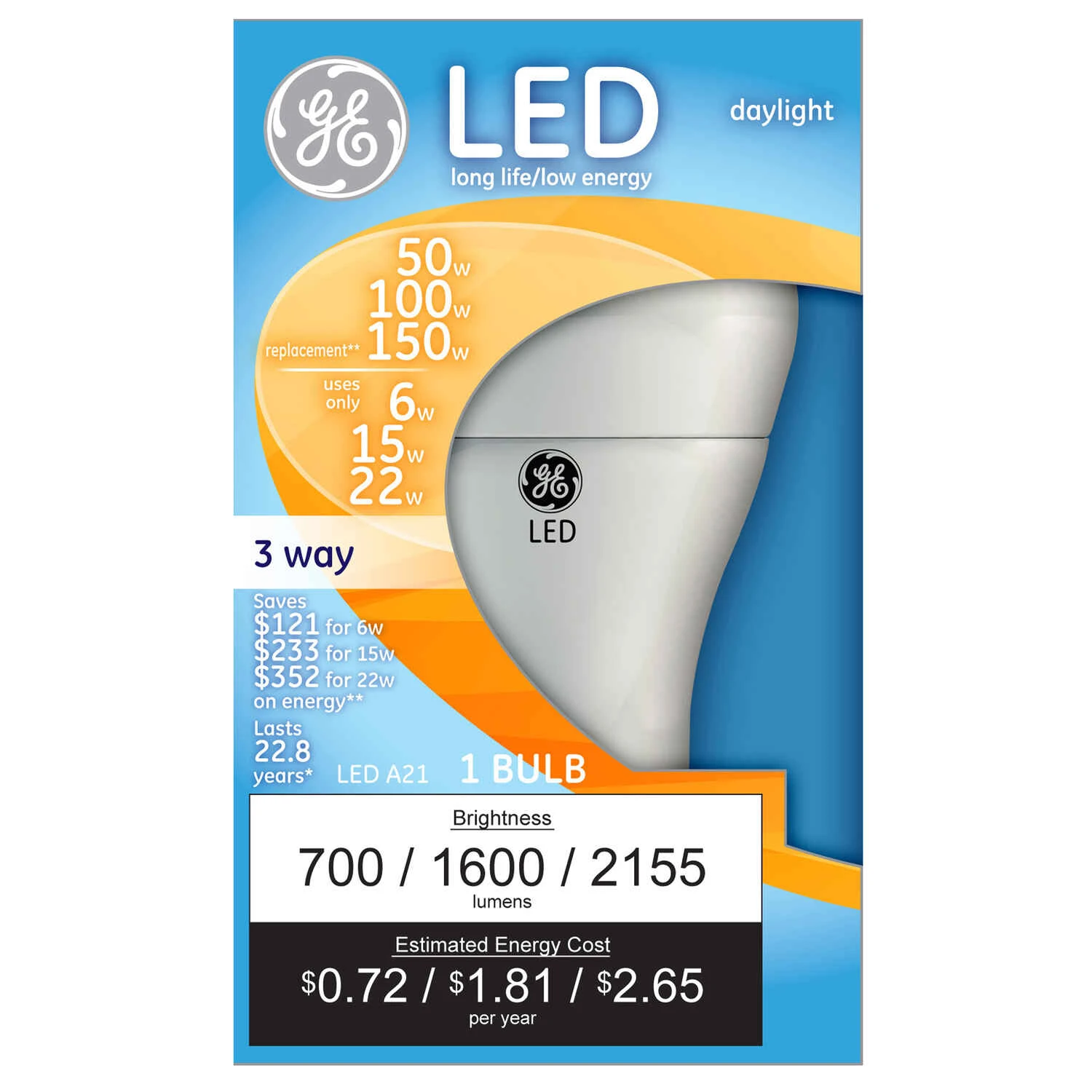 LED 3-Way Light Bulb, Daylight, A19 Medium Base, 5/12/17 Watt